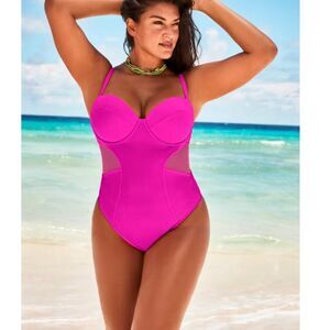 Swimsuits For All Cup Sized Mesh Underwire One Piece Swimsuit 16 lavender NWT